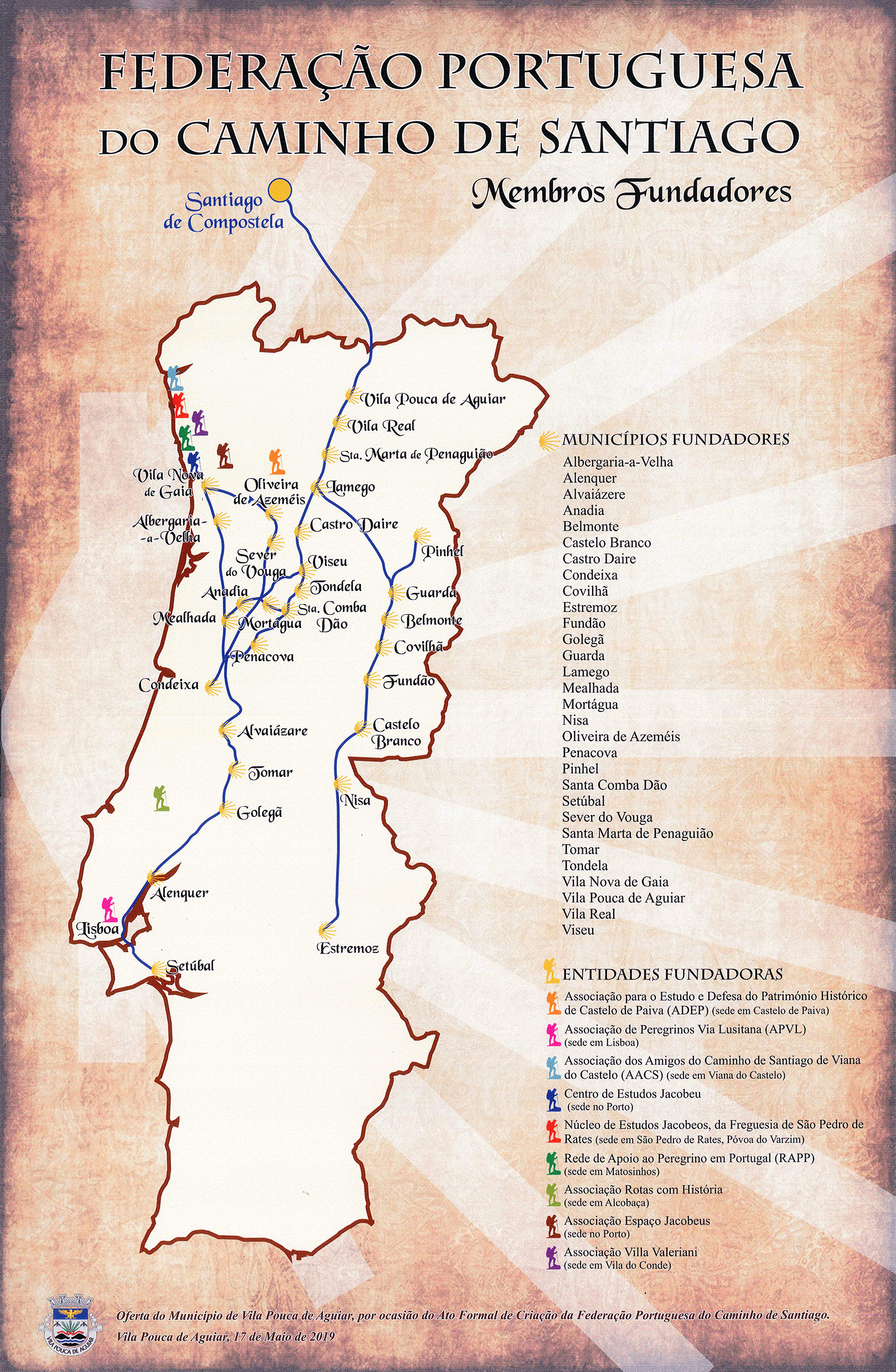 Mapa - Membros fundadores da Federação portuguesa do Caminho de Santiago